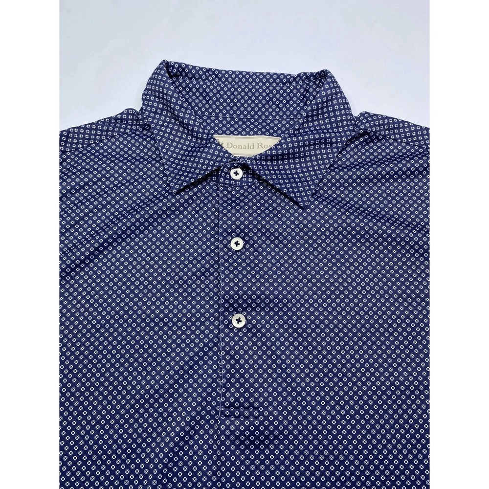 Donald Ross Mens Large Navy Blue White Geometric Performance Golf Polo Shirt